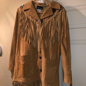 Leather tassel jacket with native print